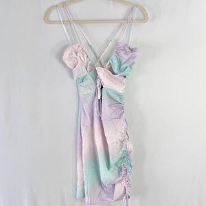 Zara Pastel Tie Dye Satin Dress Ruched cut out Mini dress